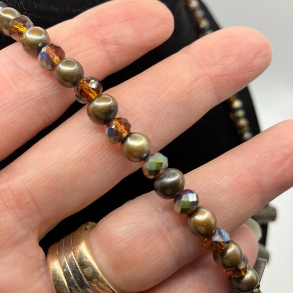 Artisan Natural Bronzite and Pearl Beaded Necklace 19 inches Handmade NEW - Picture 14 of 14